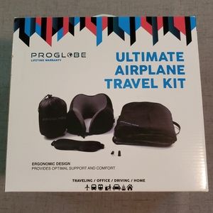 Proglobe Ultimate Airplane Travel Kit Ergonomic Mask Blanket Pillow Earplugs New